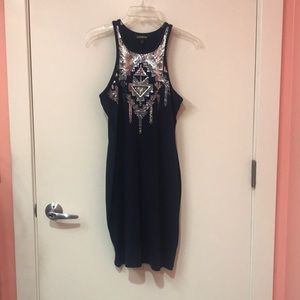 Express Navy Blue Sequin Bodycon Dress
